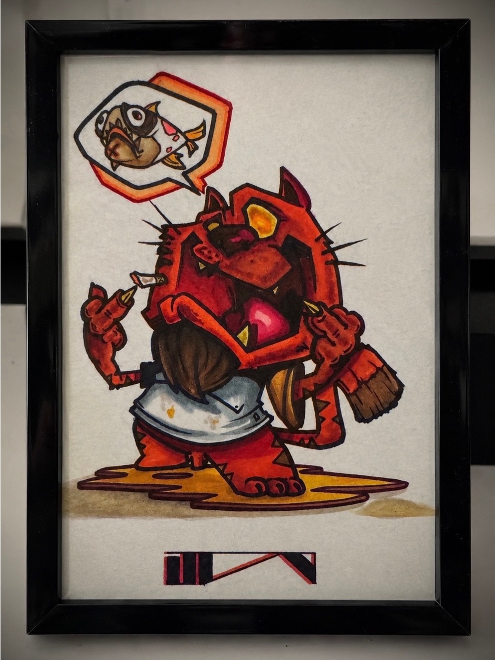 Original Art by Independent Artist Framed 4x6 Mixed Media Drawing
